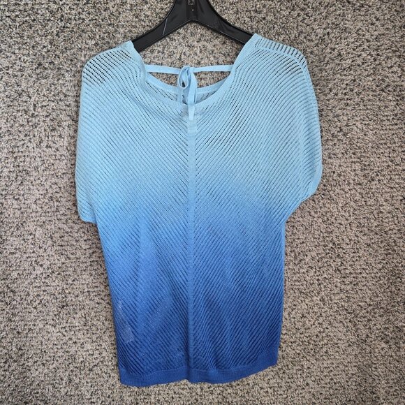 Chicos Top Womens 0 US Small Blue Ombre Open Knit Dolman Sleeve Tie Ladies - Picture 7 of 7